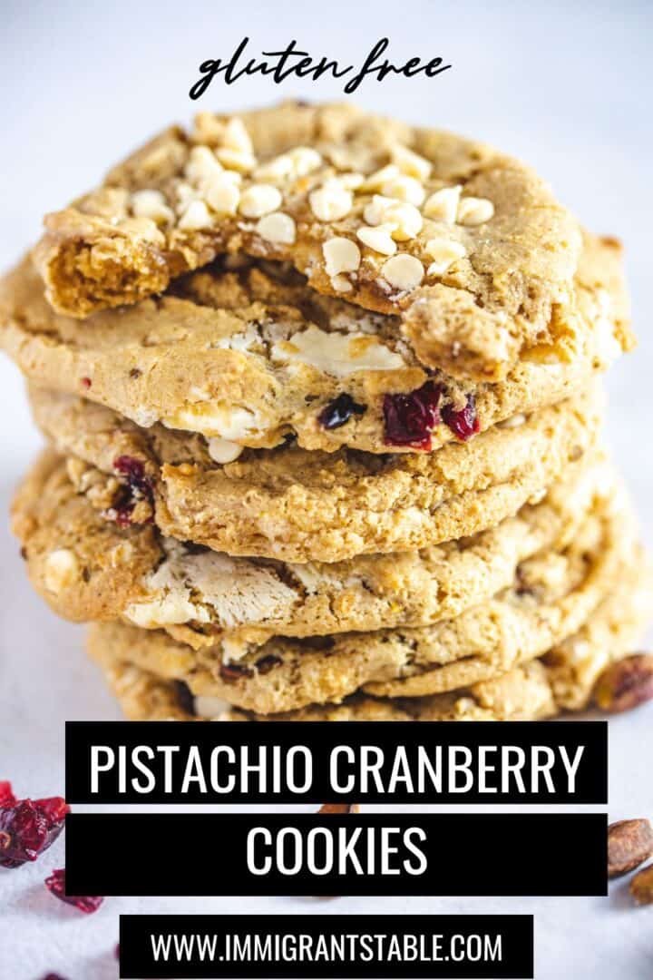 These delicious cookies are made with gluten-free flour and packed with the sweet-tart flavor of cranberries and the crunch of pistachios.