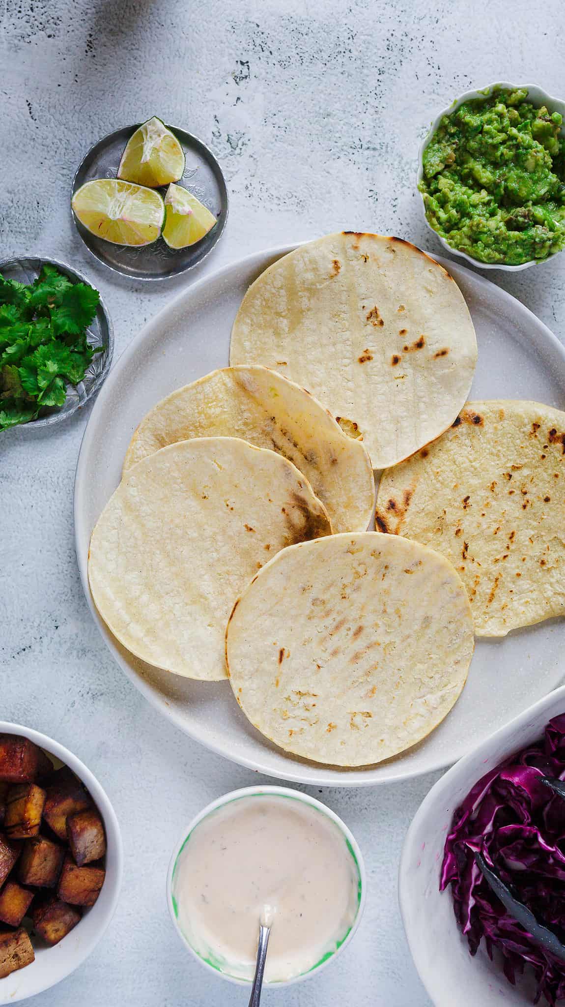 Easy tofu tacos recipe with cabbage slaw and avocado vegan, GF