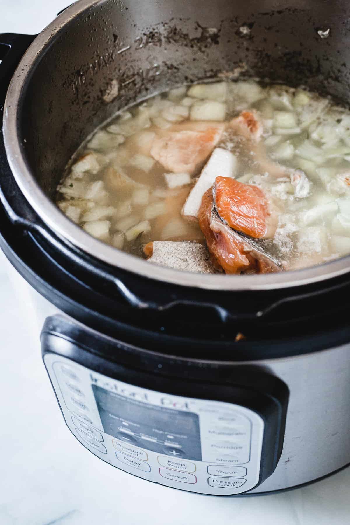 close up on soup in instant pot