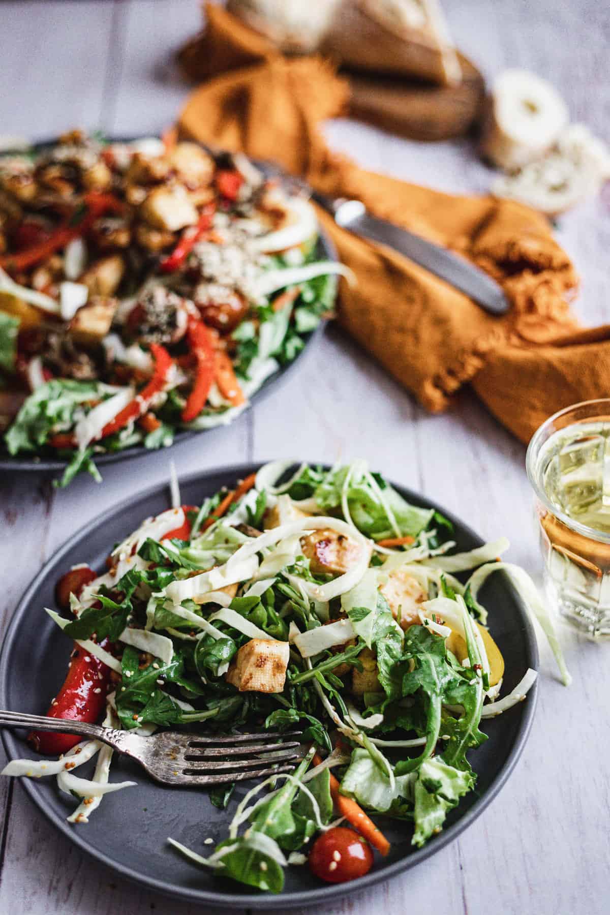 salad on a plate with fork