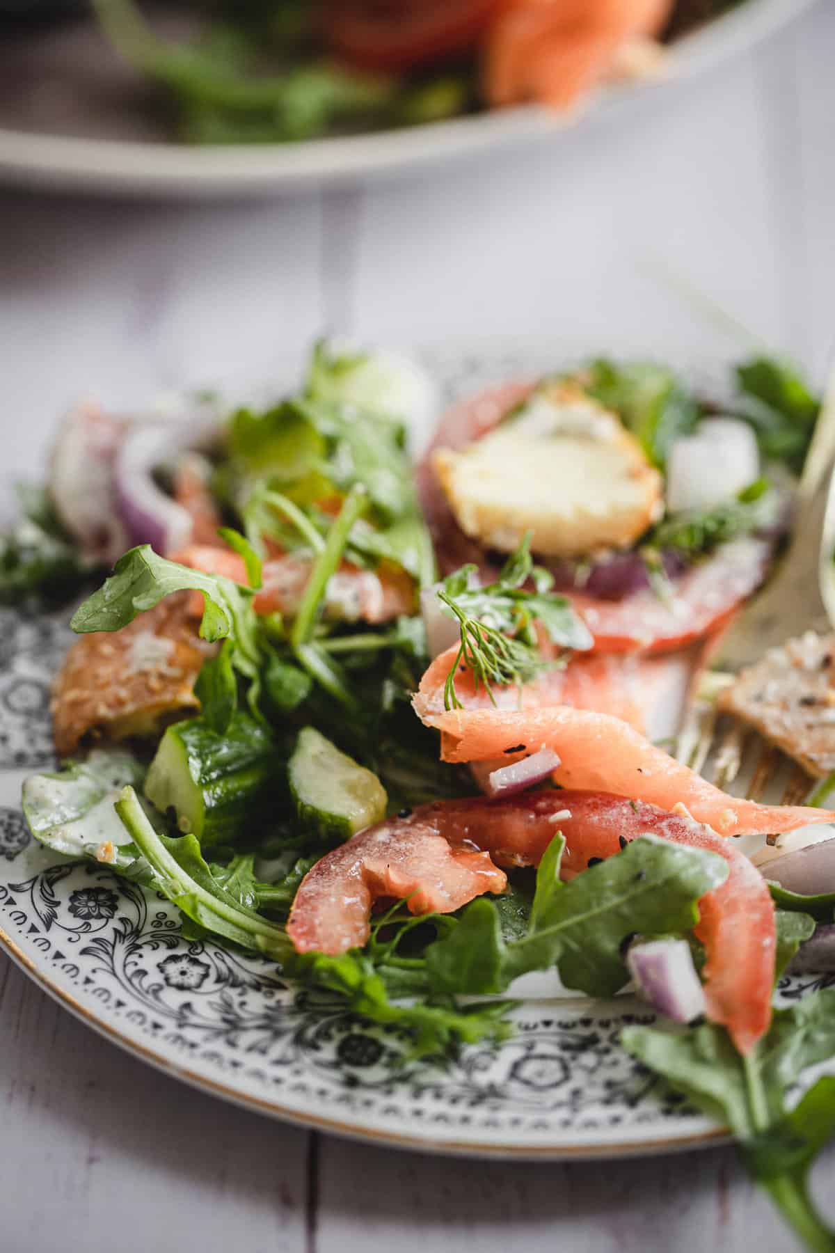 salad on plate with fork