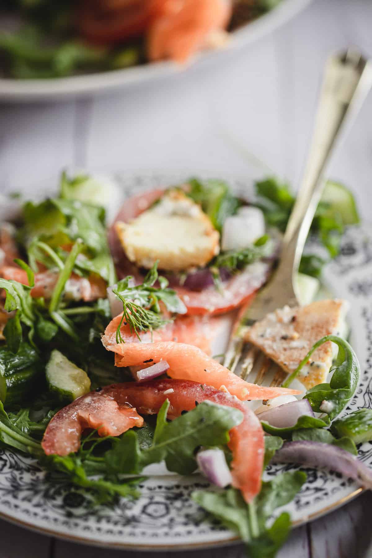 salad on plate with fork