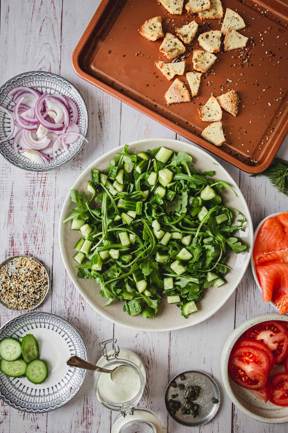 layer of greens with other ingredients