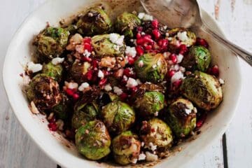 Crispy Air Fryer Brussels Sprouts with Feta and Pomegranate