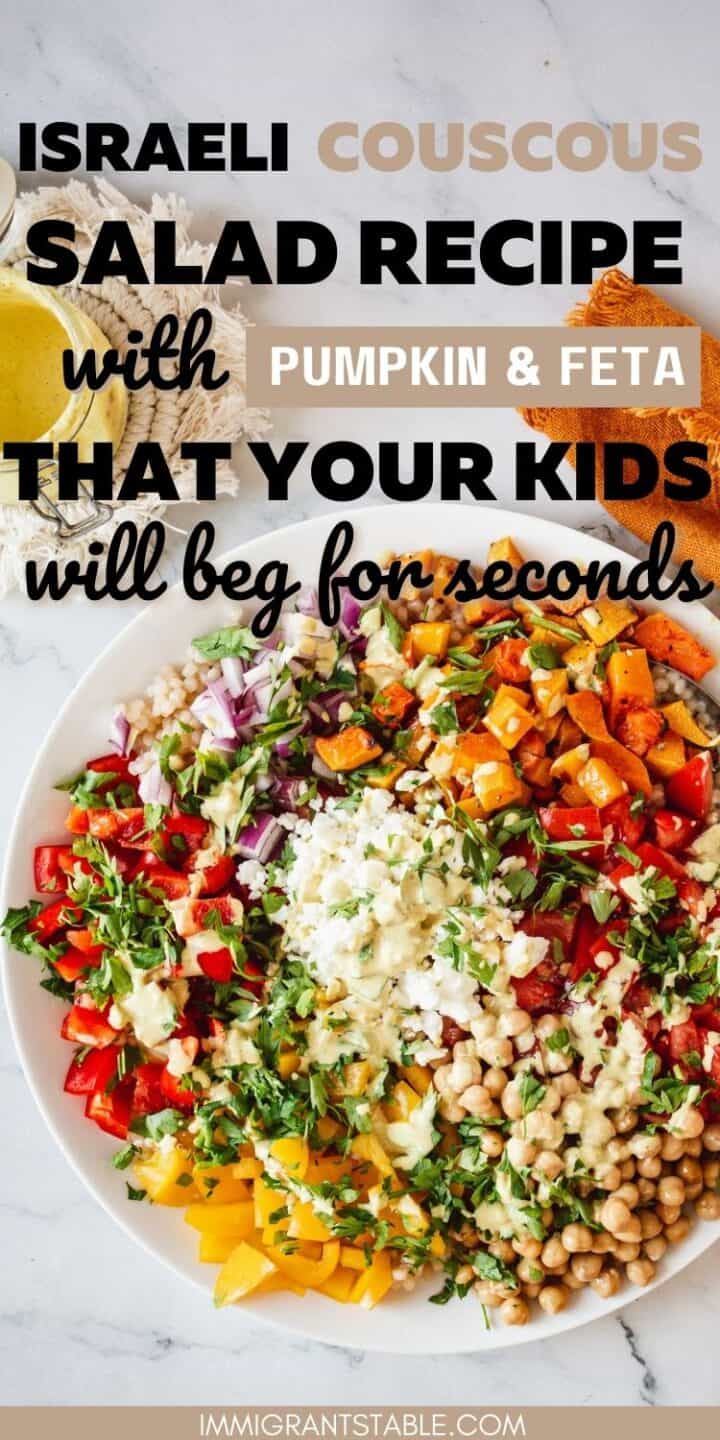 Pearl couscous salad recipe with pumpkin and feta that your kids will eat in seconds.