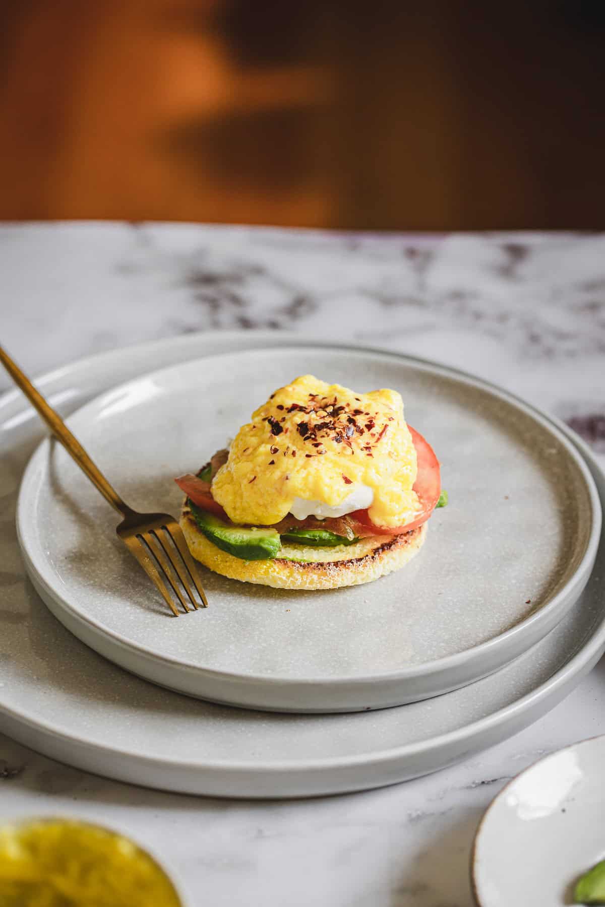 Heart Healthy Eggs Benedict with Butternut Hollandaise