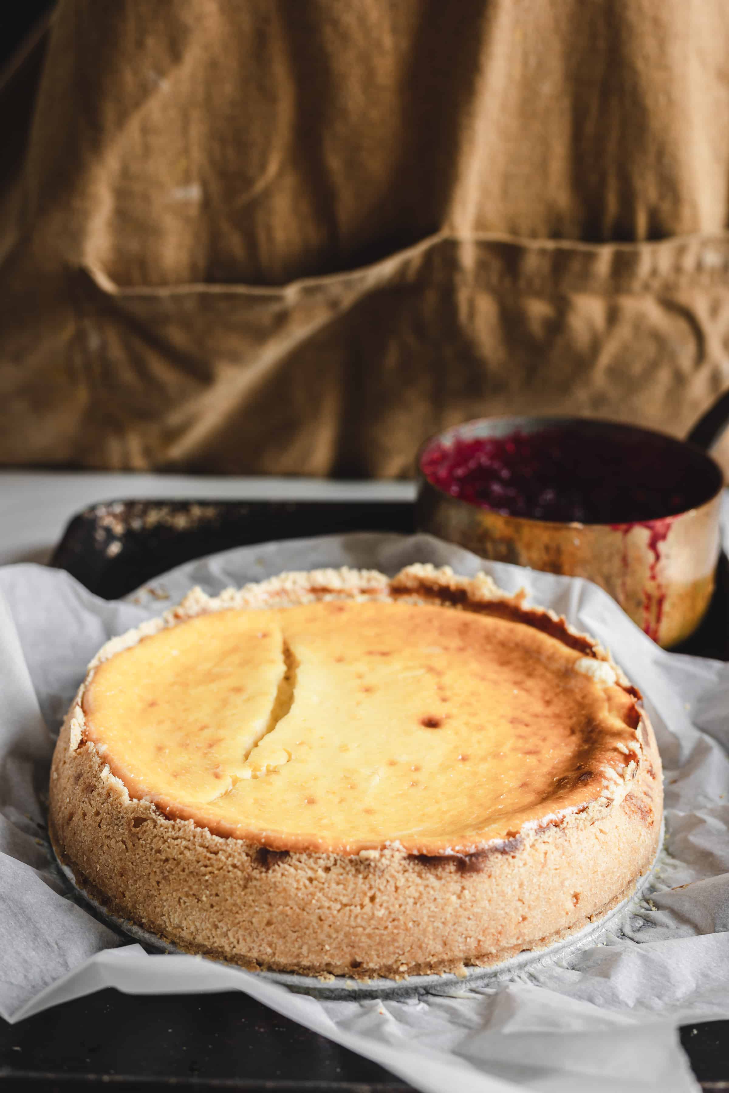 cooked cheesecake with browned edges