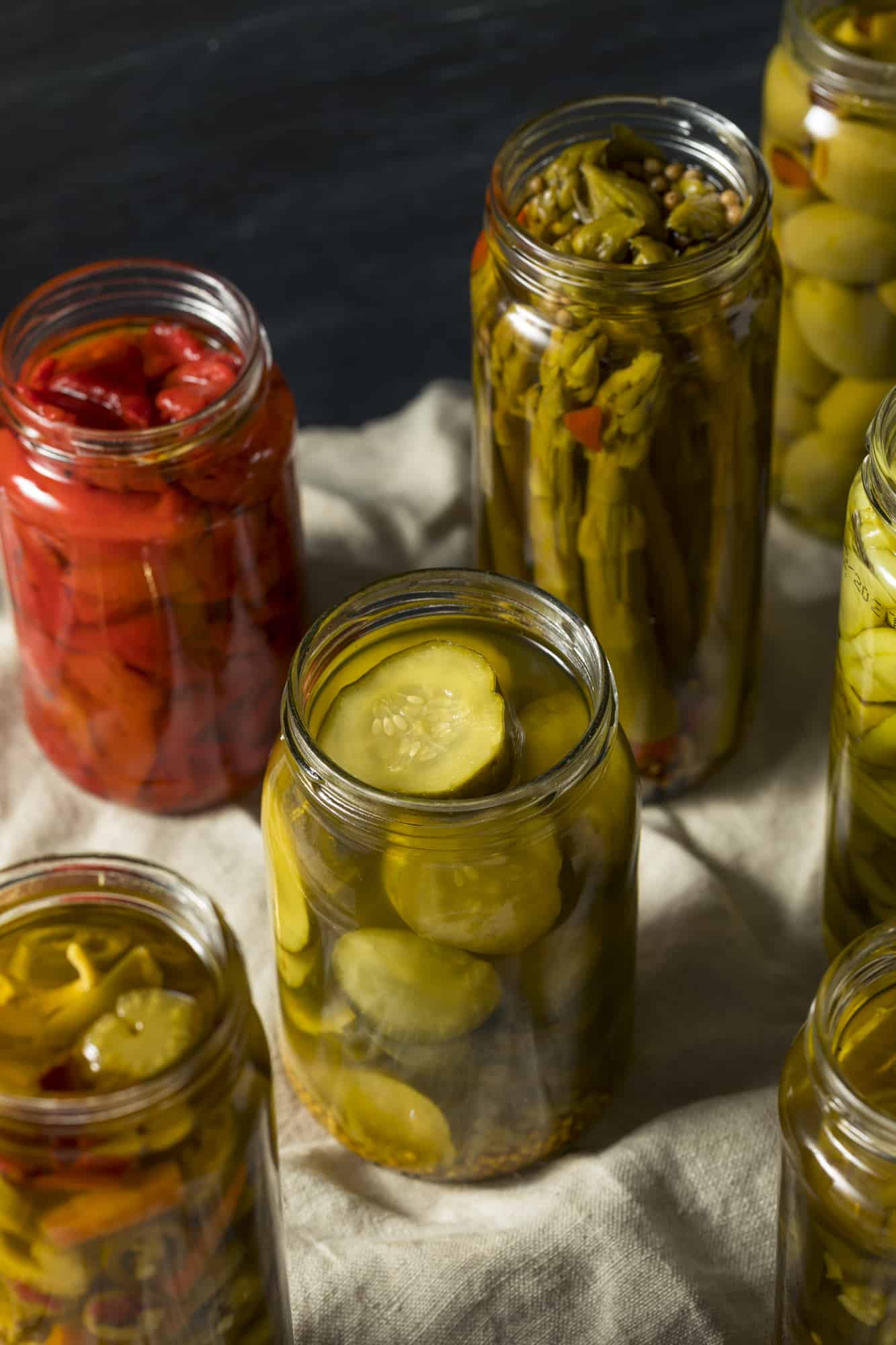 Homemade Pickled Vegetables in Jars Ready to Eat.