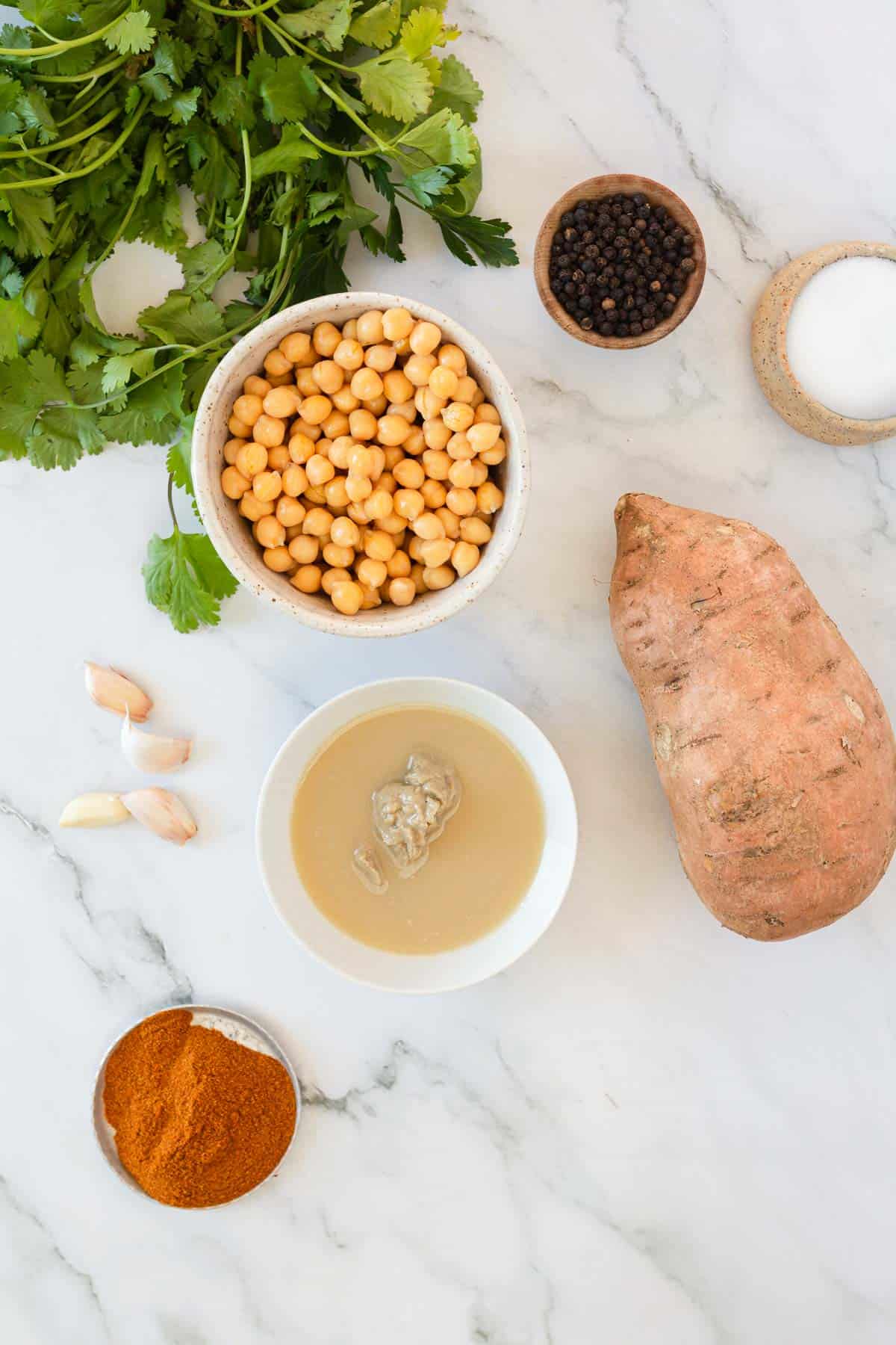 Sweet potato hummus ingredients.