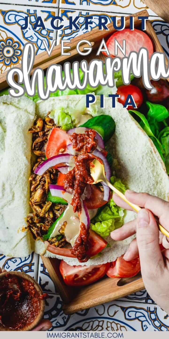 Jackfruit vegan shawarma pita is a delicious plant-based twist on the classic Middle Eastern dish, prepared by stuffing a warm pita bread with seasoned jackfruit that has been marinated and cooked