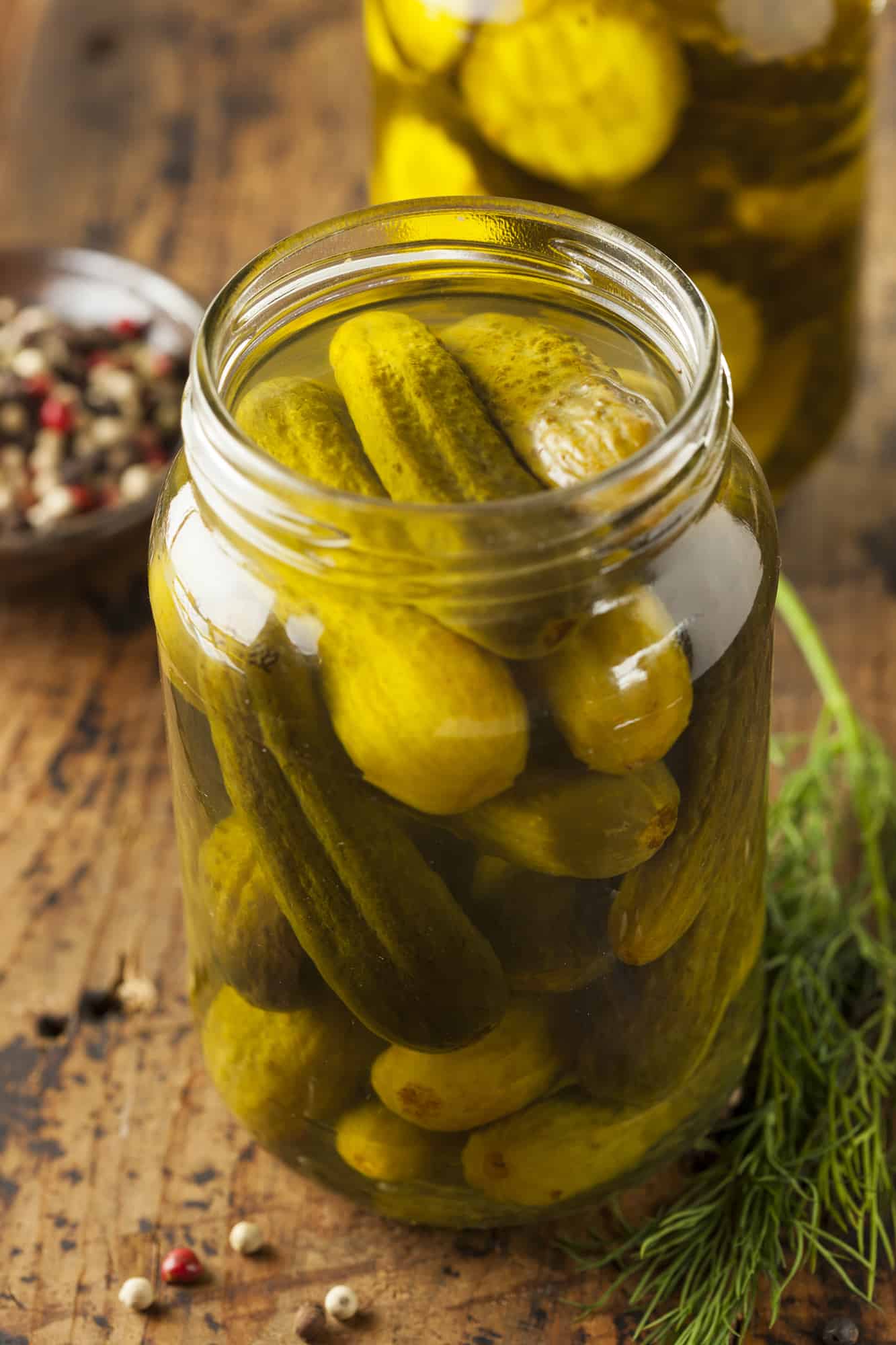 Homemade Organic Crunch Green Pickles in a Jar