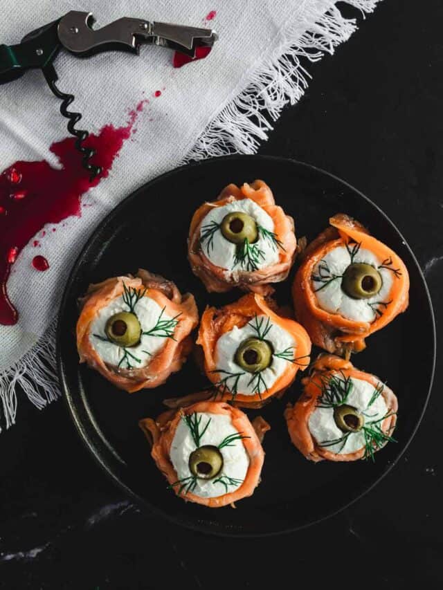 Halloween Salmon Canapes - Ogre Eyes