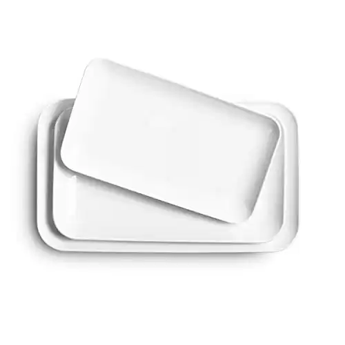 DELLING Large Serving Platter Set 16/14/12inch Large Serving Tray - Rectangular White Serving Trays for Party, Sushi, Oven Safe Dinnerware Set of 3, White