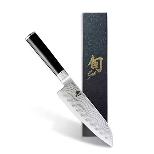 Shun Classic 7” Hollow-Ground Santoku All-Purpose Kitchen Knife; VG-MAX Blade Steel and Ebony PakkaWood Handle; Hollow-Ground Indentations for Reduced Friction and Smoother Cuts; Handcrafted in Japa...