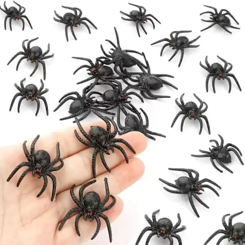 Plastic Spiders, Fake Spiders, Halloween Spiders, 30 Pieces Black Realistic Spider with Red Eye, Small Spider Toys, Spider Decorations for Halloween Party, Spider Web Decor Prank Prop Game Joke Toys