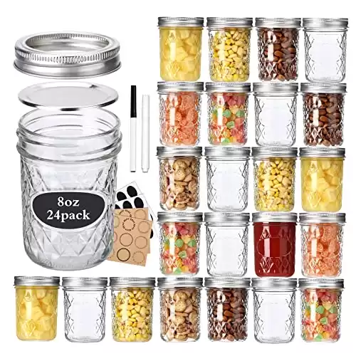 24 Pack 8 oz Mason Jars with Lids and Bands, Small Regular Mouth Glass Canning jars with Airtight Lids, Jelly Jars, Jam Jars, Ideal for Canning, Preserving, Honey, Wedding Favors, Shower Favors