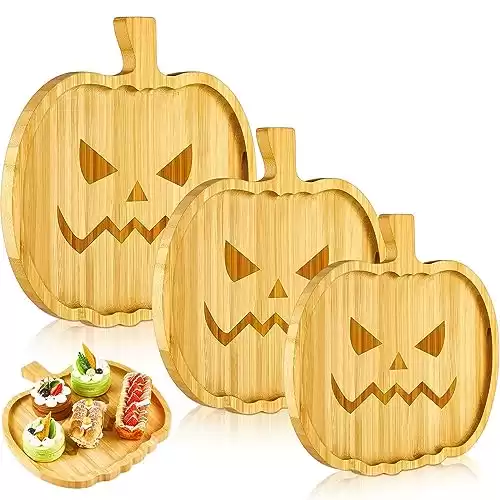3 Pcs Thanksgiving Party Serving Trays and Platters Autumn Cheese Board Halloween Serving Dishes Pumpkin Wooden Charcuterie Boards Wood Plates Tray for Thanksgiving Halloween Home Party(Pumpkin)