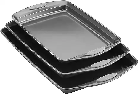 Rachael Ray Nonstick Bakeware Set with Grips, Nonstick Cookie Sheets / Baking Sheets - 3 Piece, Gray with Sea Salt Gray Grips