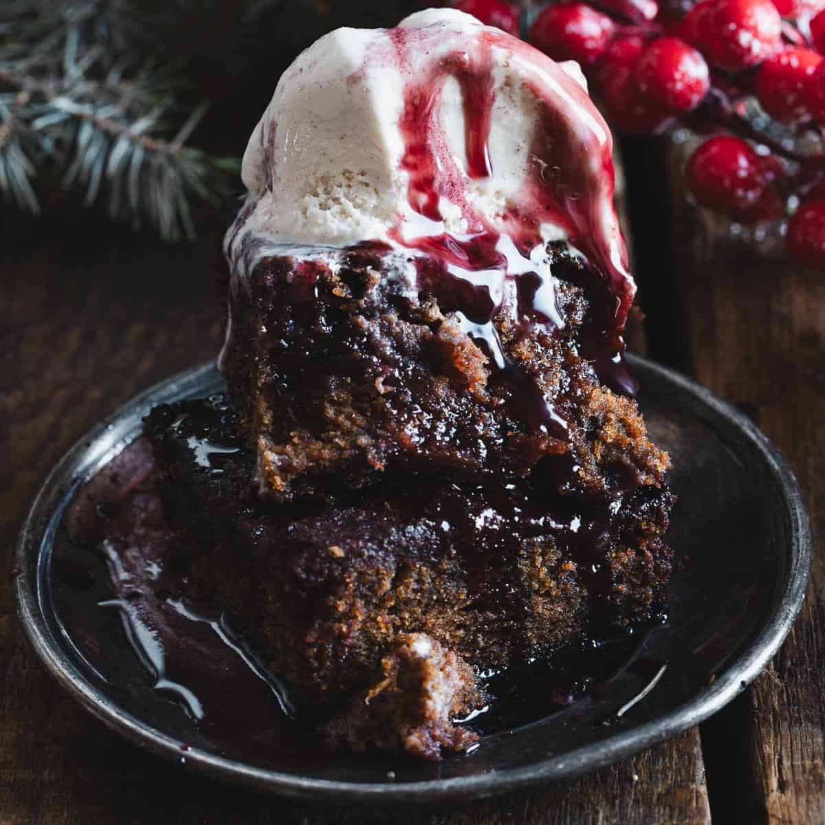 Sticky, Boozy Chocolate Plum Pudding Cake (Gluten-free or not