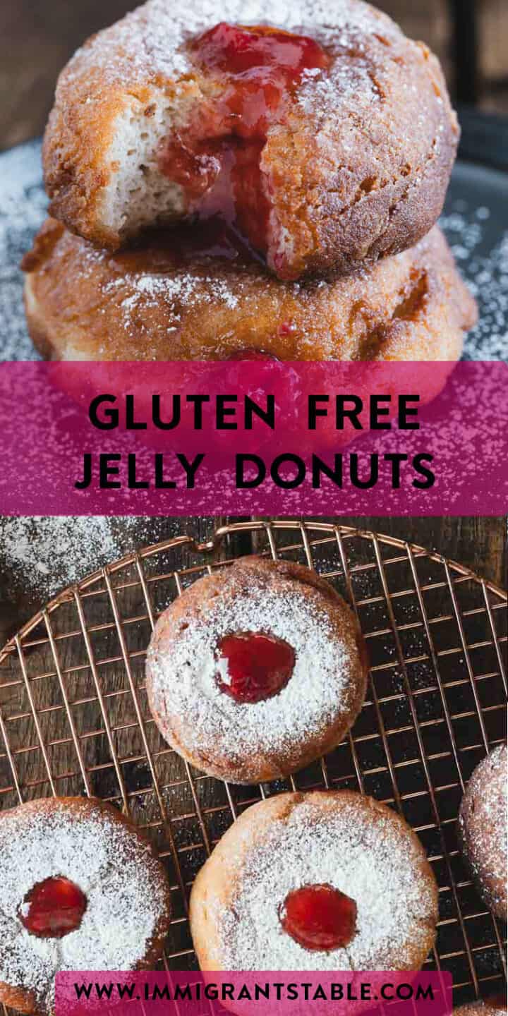 Gluten free sufganiyot on a cooling rack.