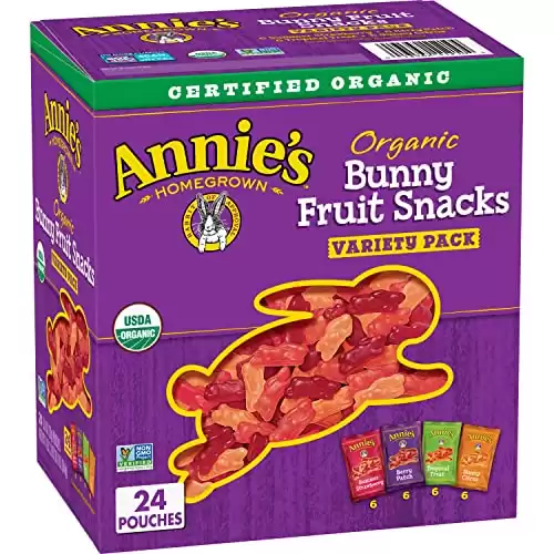 Annie's Organic Bunny Fruit Snacks, Variety Pack, Gluten Free, Vegan, 0.8 Ounce (Pack of 24)