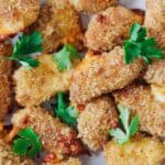 Close up of Fried cheese curds on a plate.