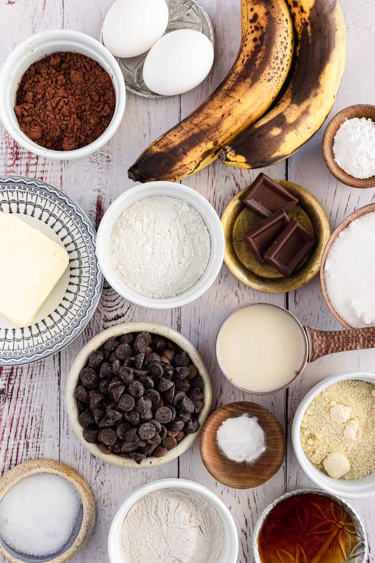 Ingredients for gluten free triple chocolate muffins.