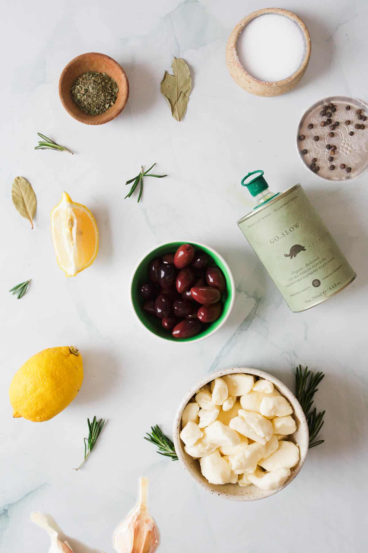 Ingredients for marinated cheese curds.