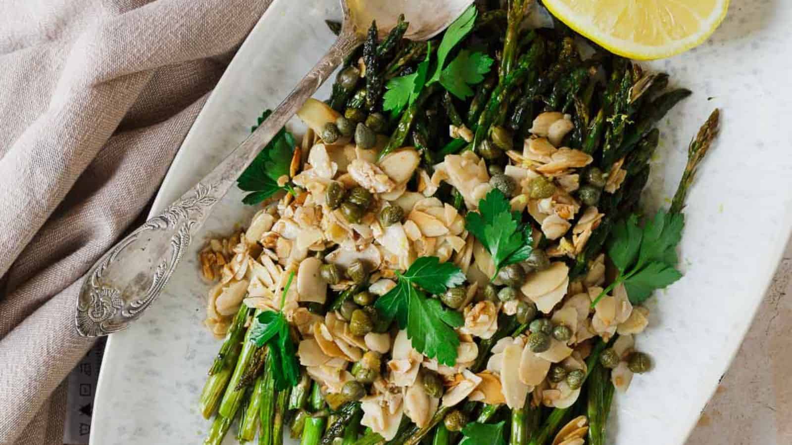 Air-fried asparagus spears with crispy texture.