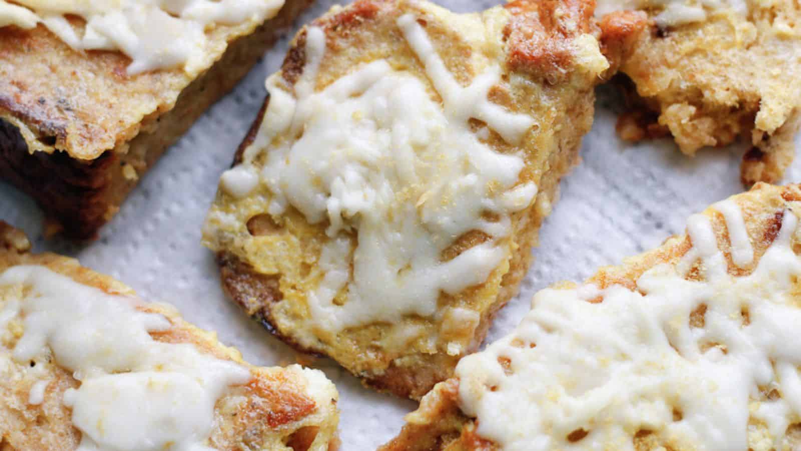 Several pieces of cheese French toast.