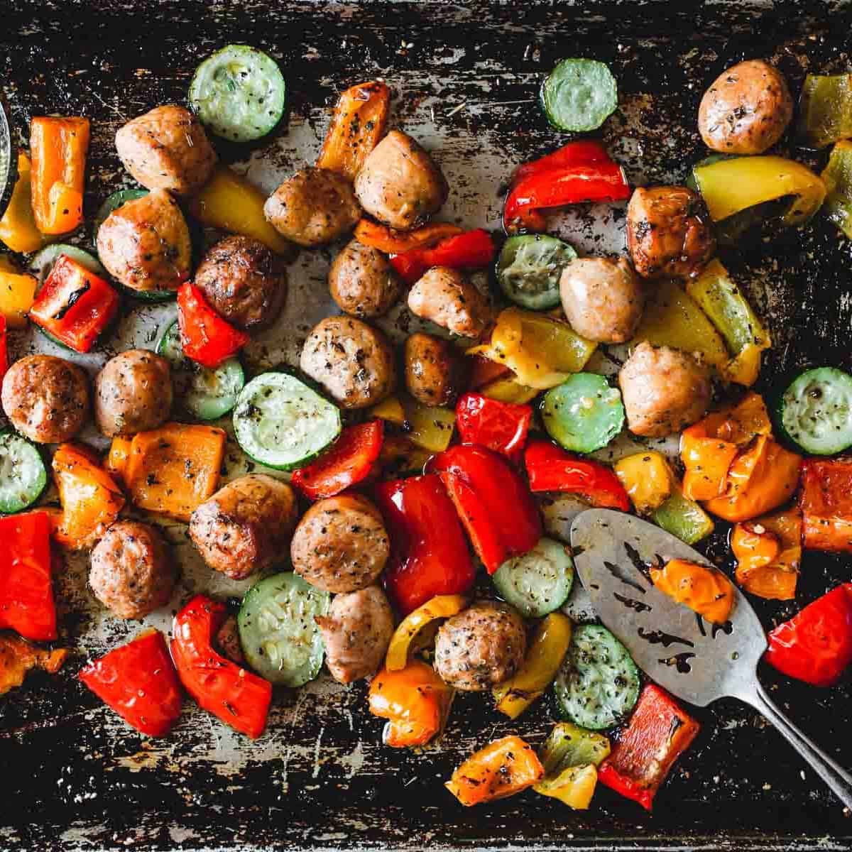 Chicken sausage and veggies sheet pan recipe-image