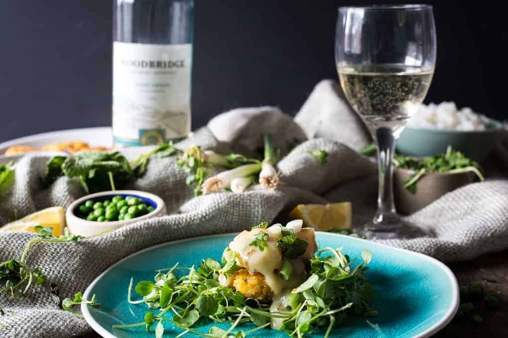 Grilled scallops with a lemon, mint, and Pinot Grigio sauce.