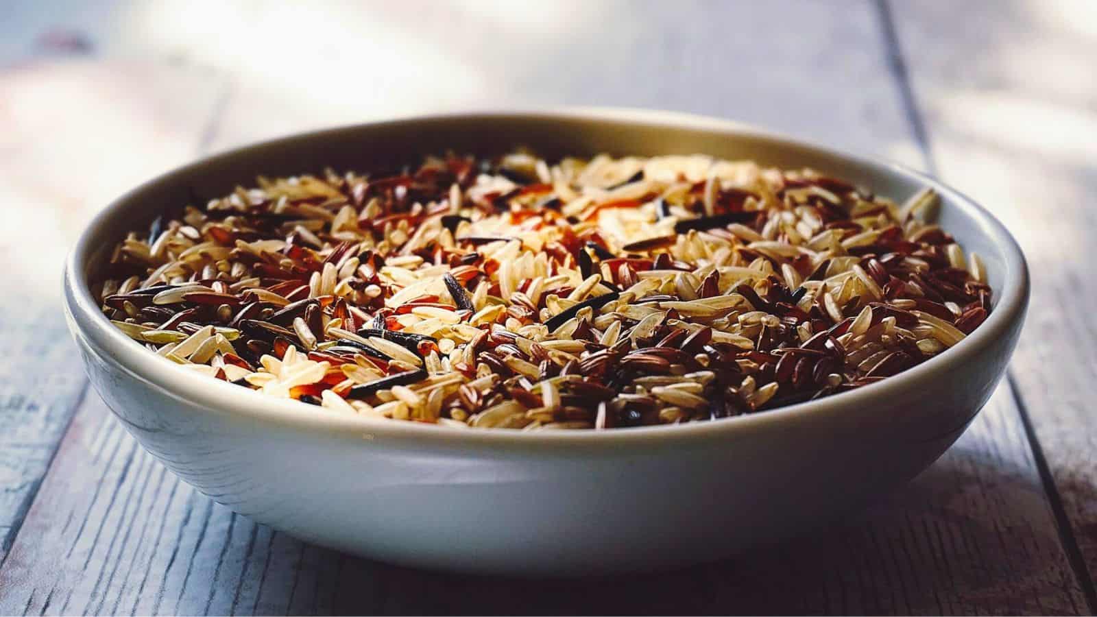 A variety of whole grains on big bowl