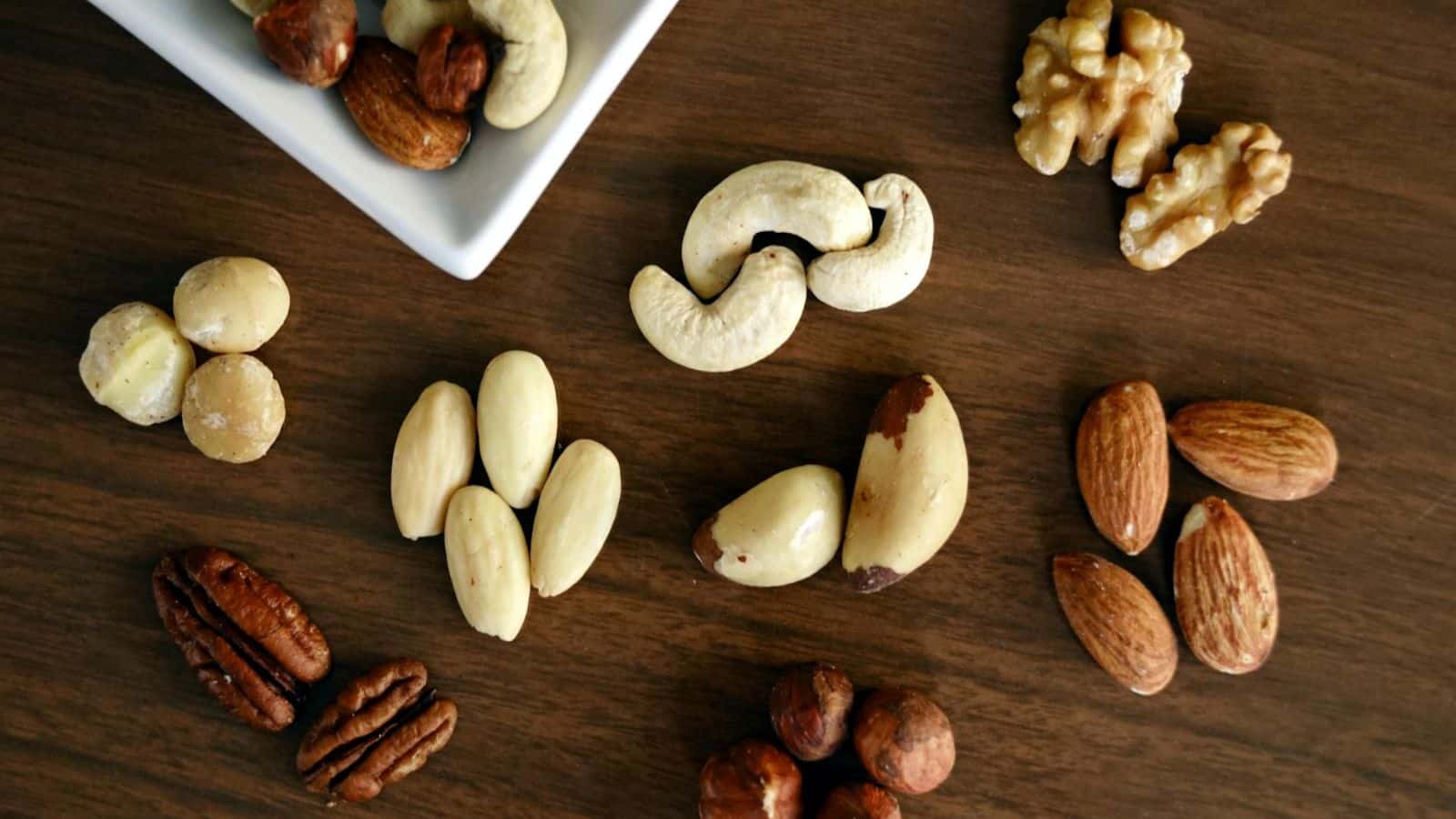 Assorted nuts on table