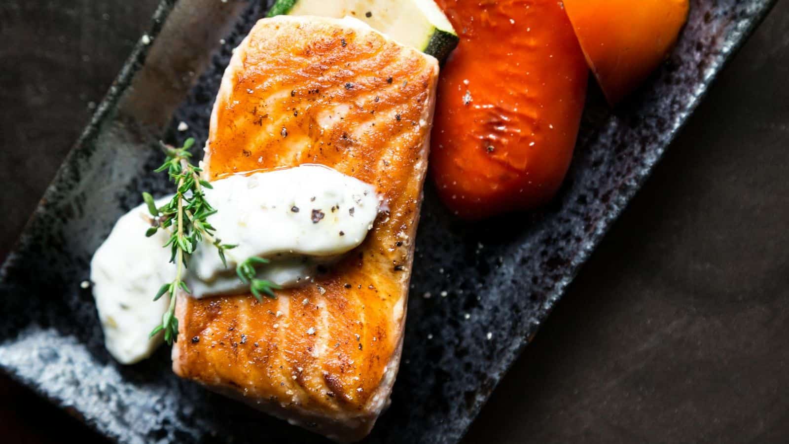 Cooked salmon on a plate