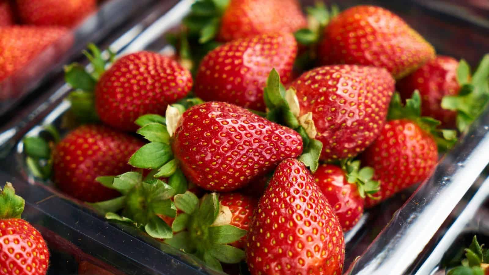 An unsealed pack of strawberries