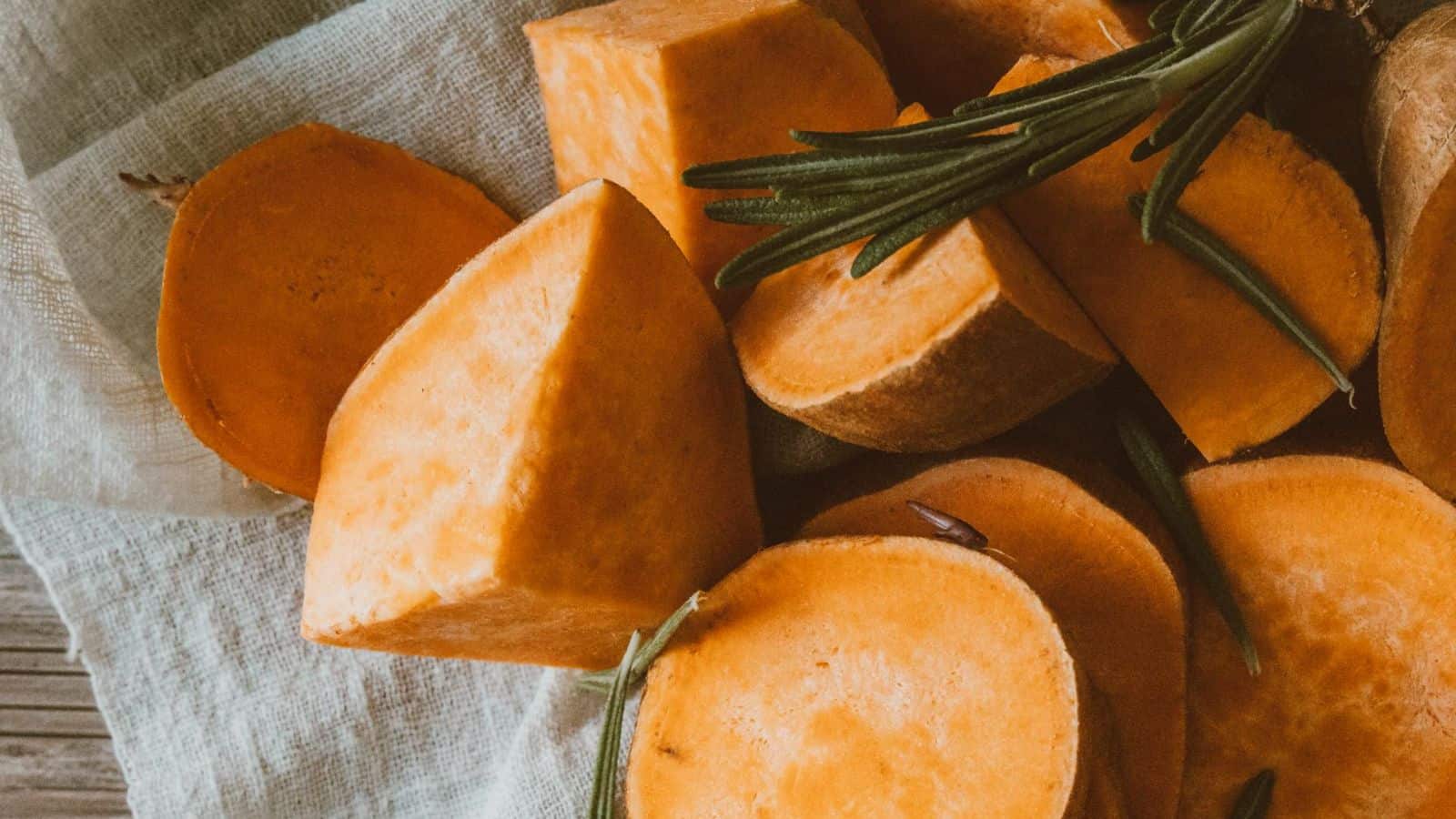 Close-up of sliced sweet potatoes