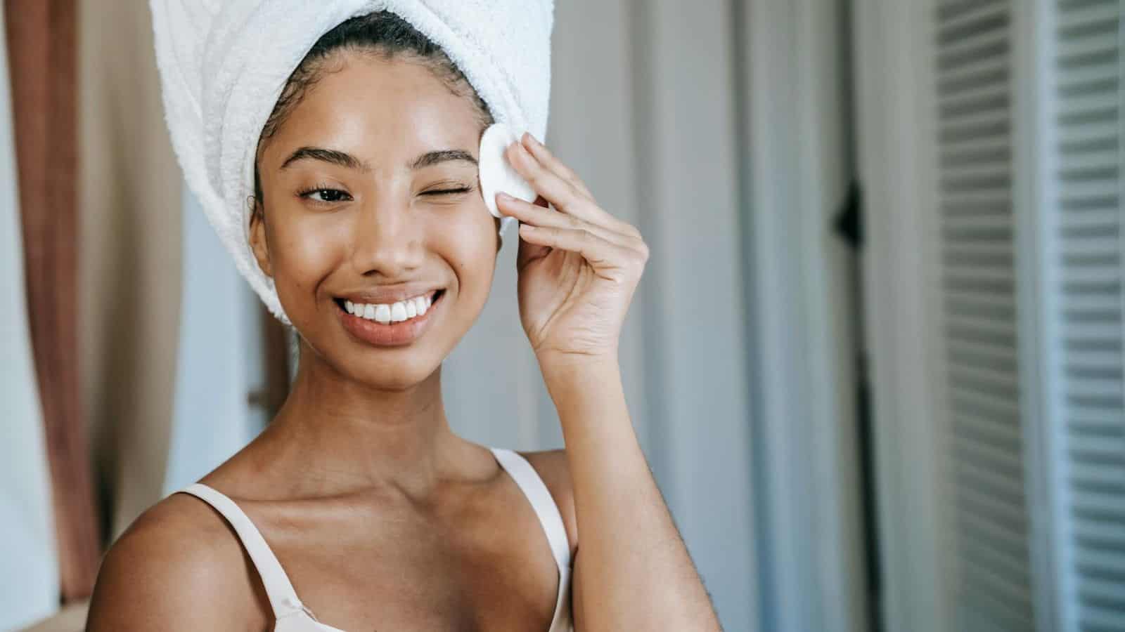Woman smiling at her reflection