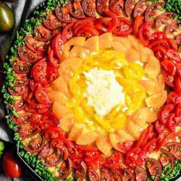 Top view of a Rainbow Fathead Pizza.