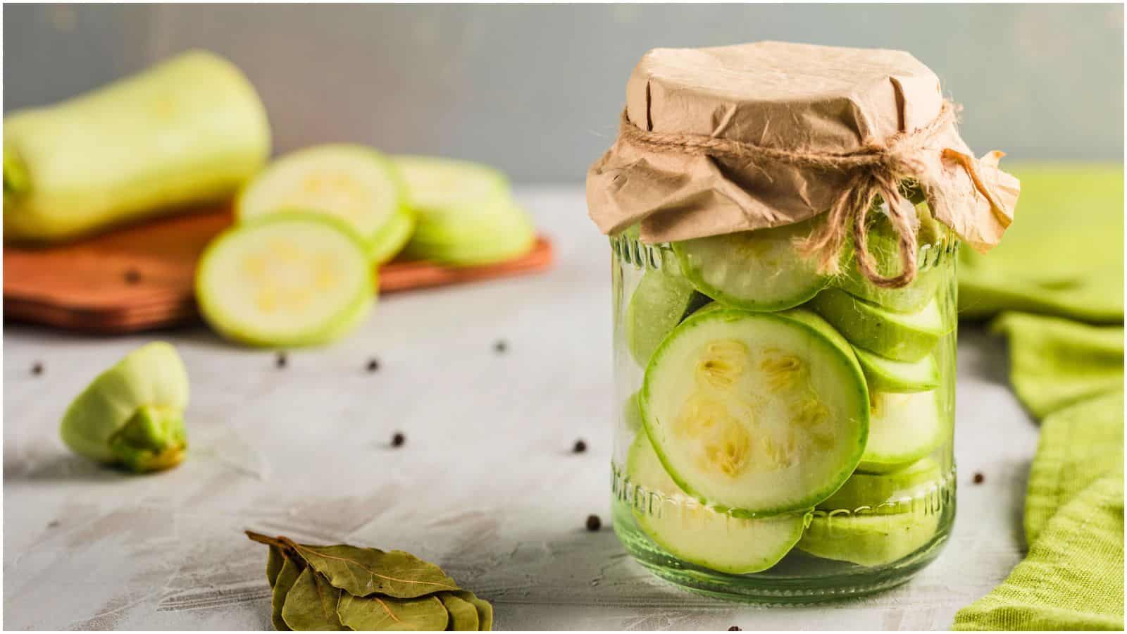 Fermented zucchini in a jar