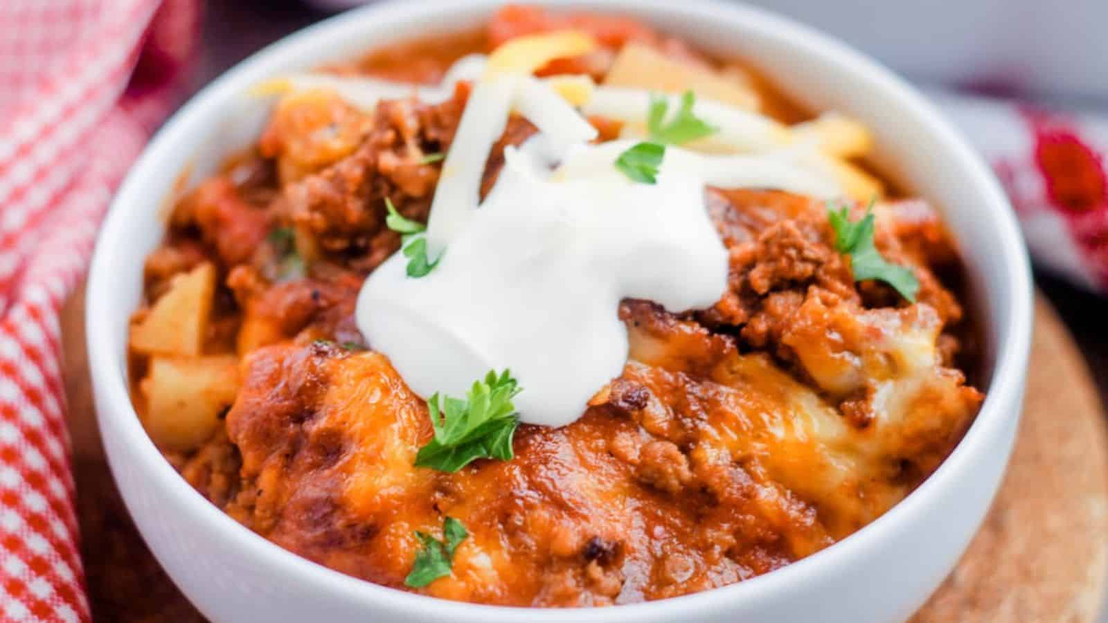 A bowl of taco potato casserole.