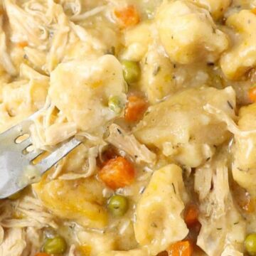 Creamy chicken and dumplings in a slow cooker.