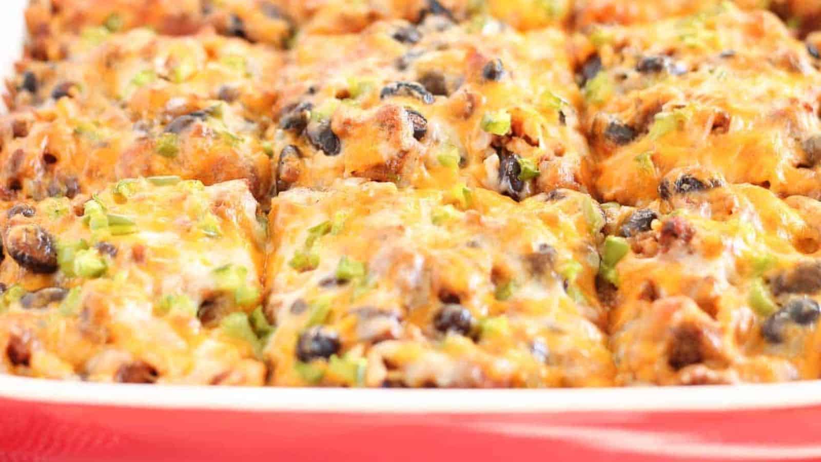 A tex mex casserole in a baking dish.