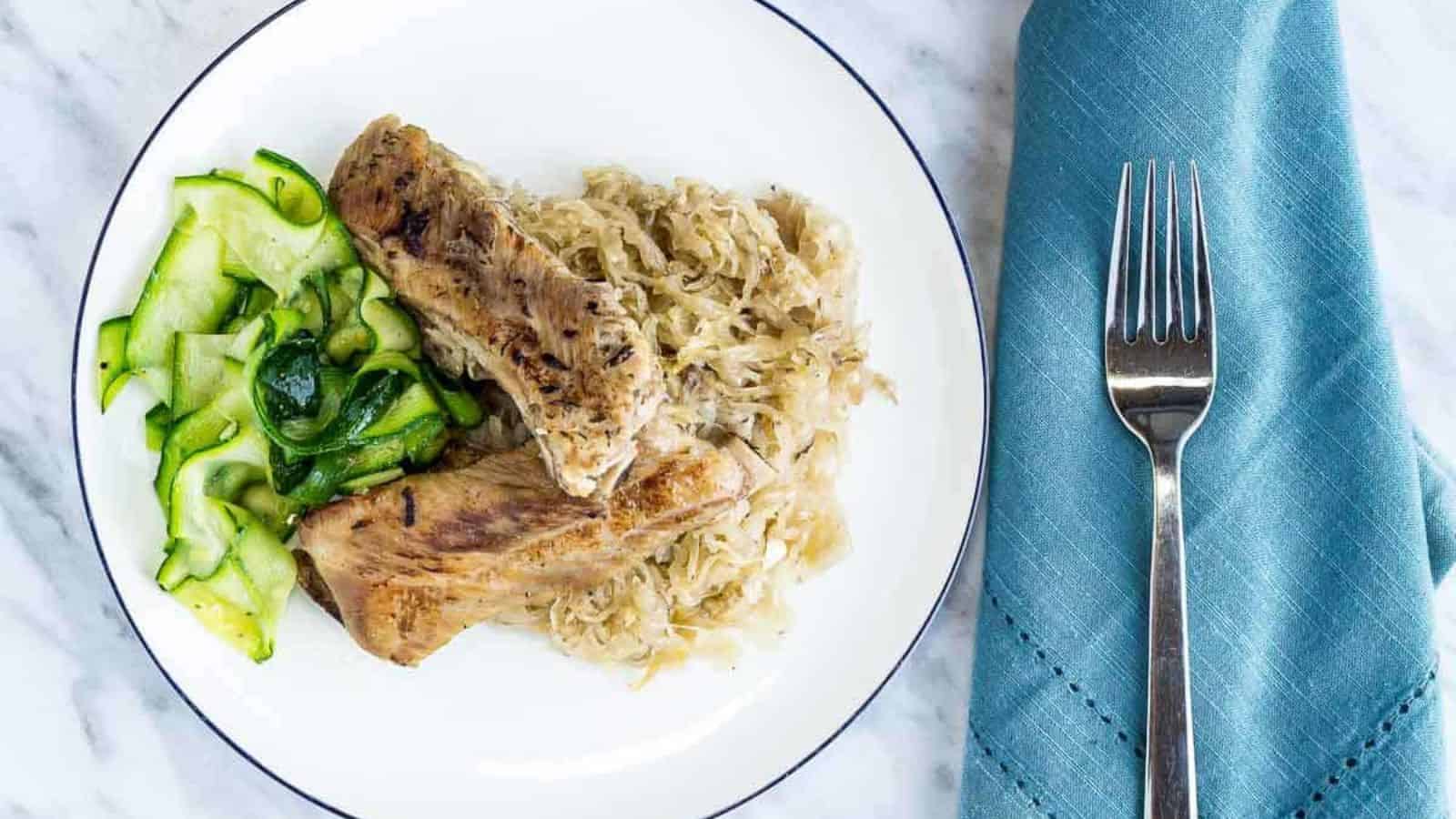 Ribs and Sauerkraut with a fork.