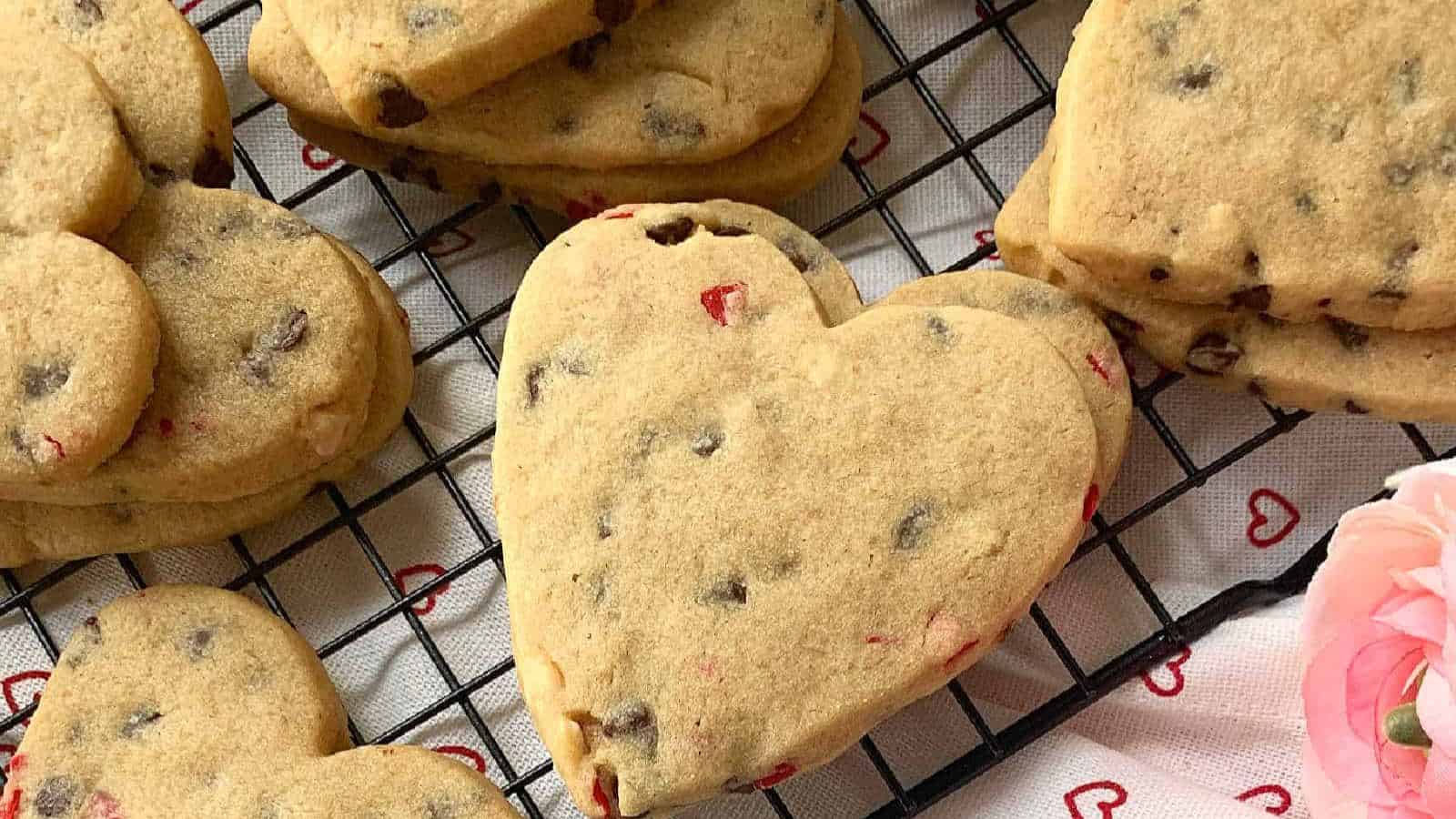 Heart shaped chocolate chip cookies.