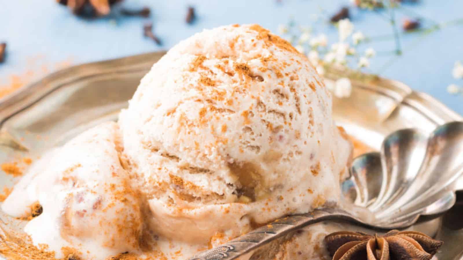 Chai Ice Cream on a silver plate.