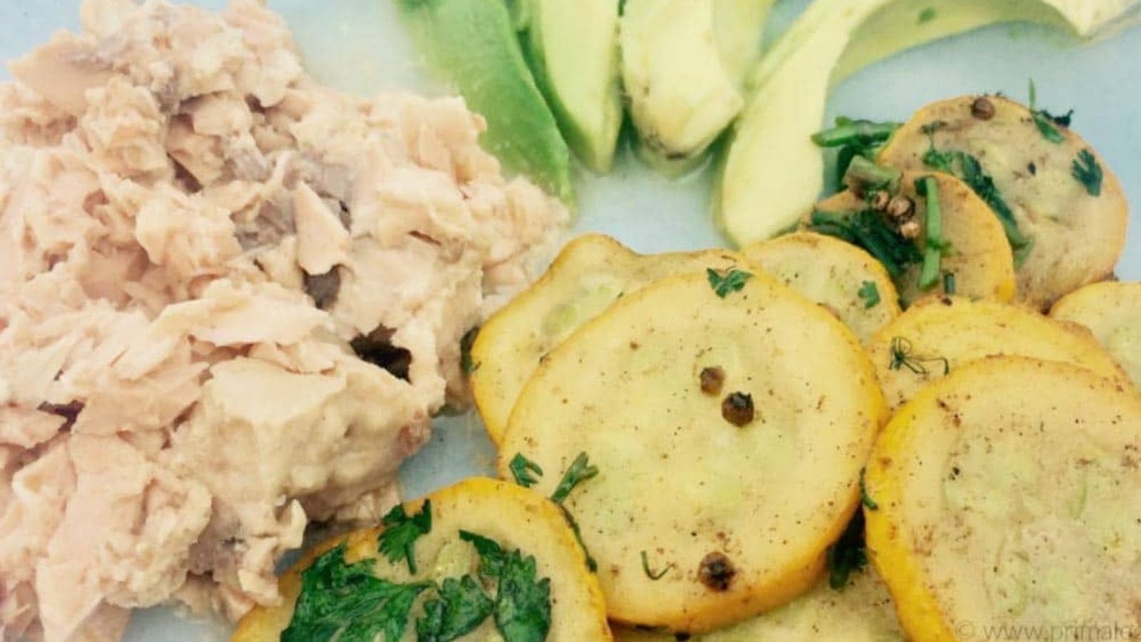 Quick and easy salmon and summer squash meal.