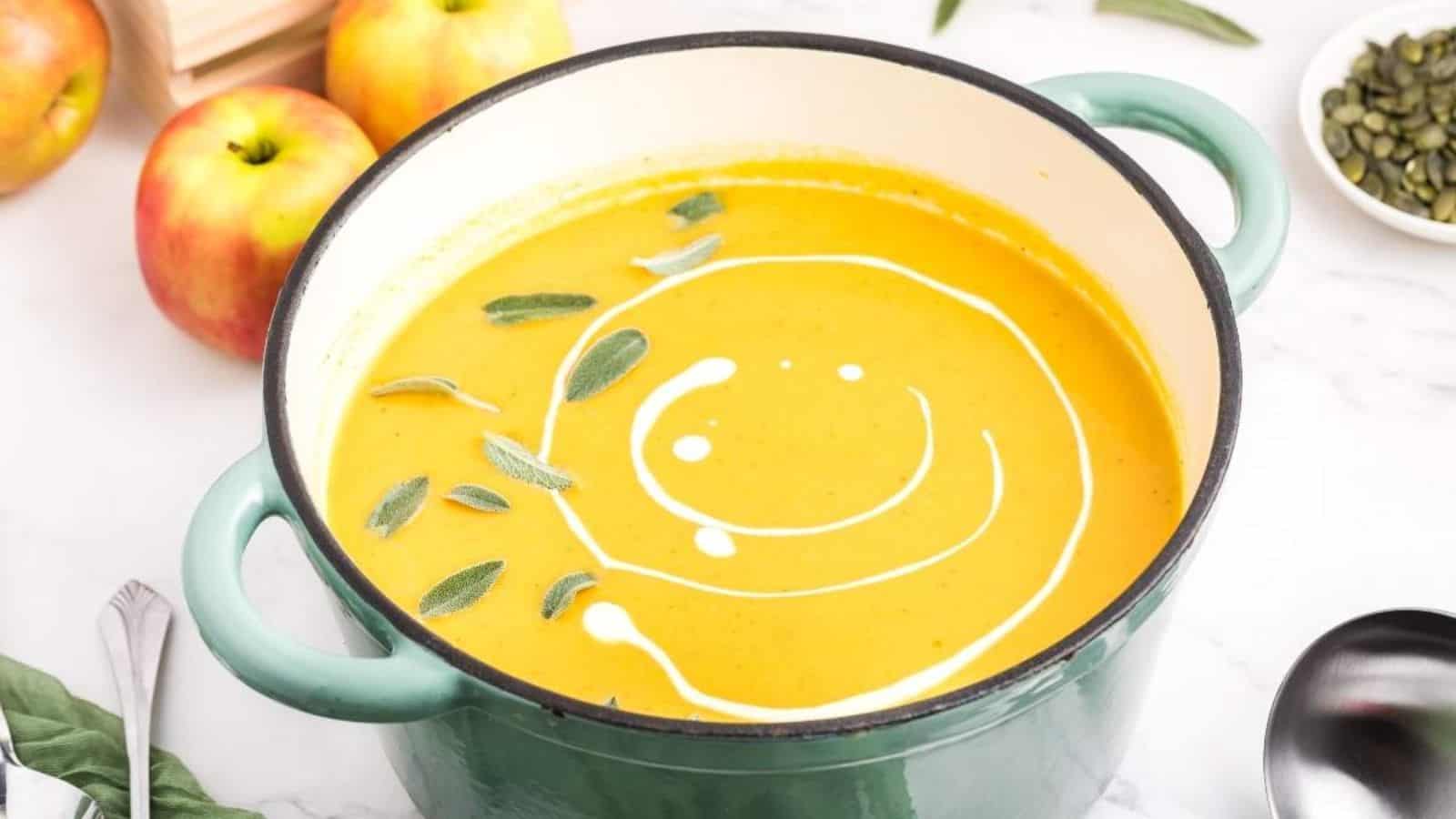A pot of pumpkin apple soup.