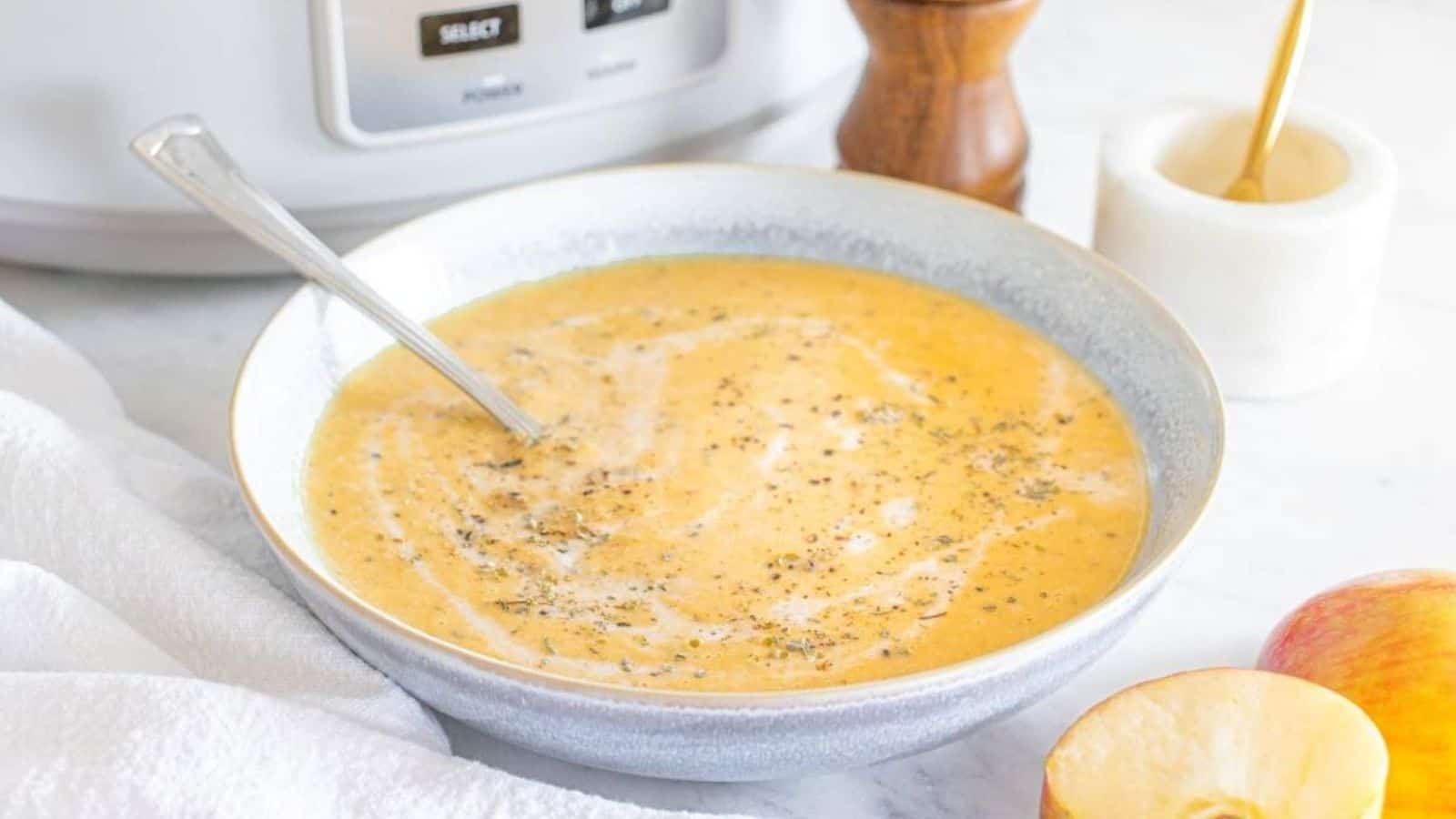 A bowl of butternut squash soup.