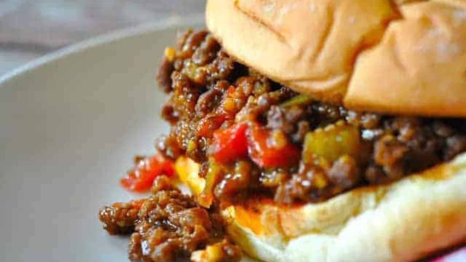 Sloppy joe sandwich on a plate.